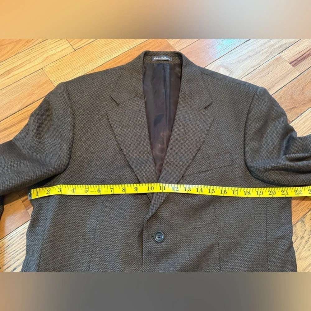 Oscar De La Renta 100% Lambswool Blazer Classic Dark Brown Chevron Men’s Sz 42S